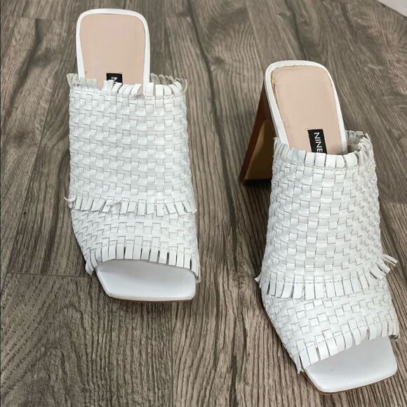 NINE WEST White Lucili Raffia Mule Slip On Sandals - Picture 4 of 10